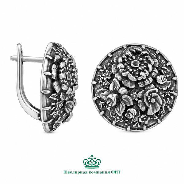 Серебряные серьги Цветочная корзина