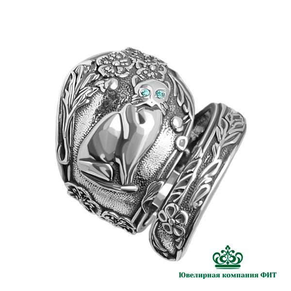 Серебряное кольцо Кошечка 