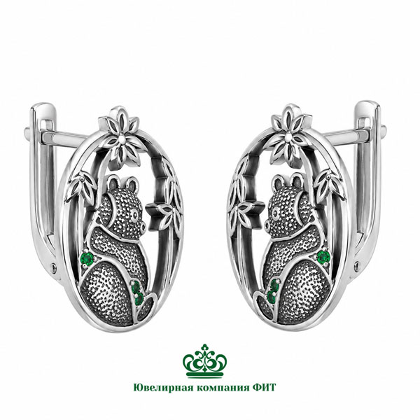 Серебряные серьги Панда