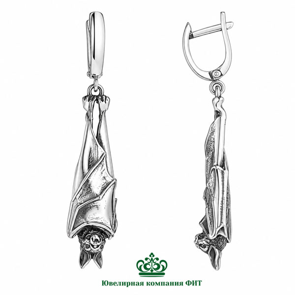 Серебряные серьги Летучие мыши