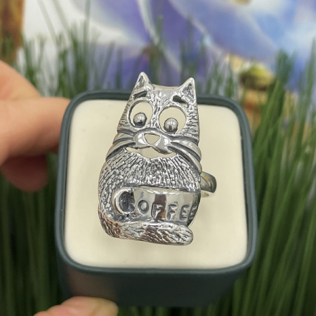 Серебряное кольцо Кот Тимофей