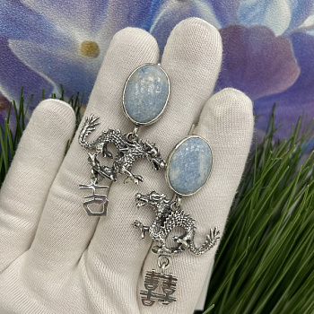 Серебряные серьги Драконы 