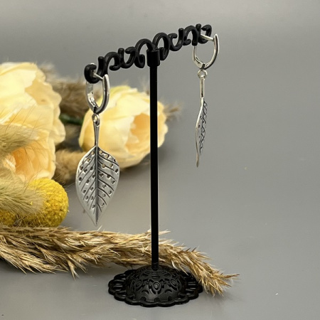 Серебряные серьги Листья