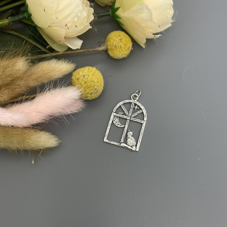 Серебряный кулон Кошка на окошке