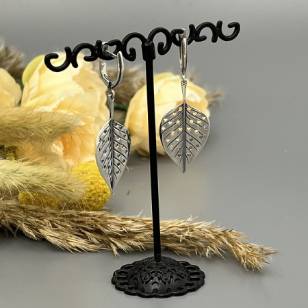 Серебряные серьги Листья