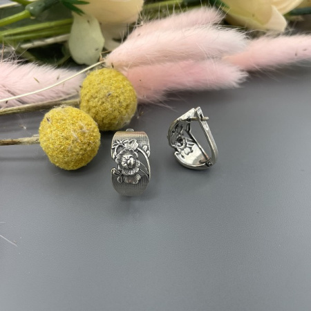 Серебряные серьги Пион большой